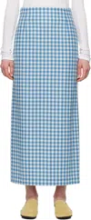 Auralee Blue & White Airy Smooth Cashmere Maxi Skirt In Light Blue Gingham