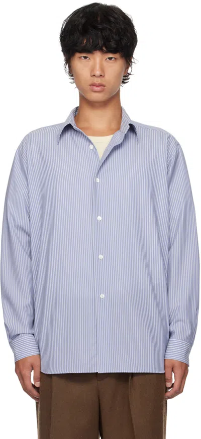 Auralee Blue & White Wool Stripe Shirt In Sax Blue Stripe