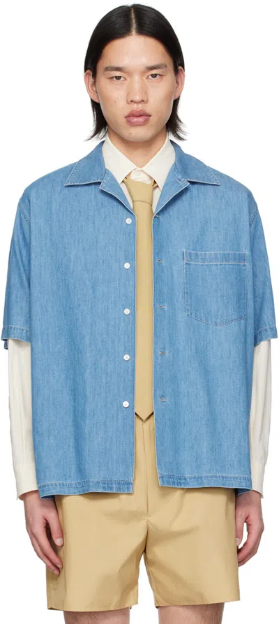 Auralee Blue Button Shirt In Washed Indigo