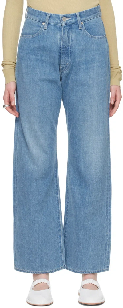 Auralee Selvedge Faded Light Denim Cotton Pants In Light Indigo