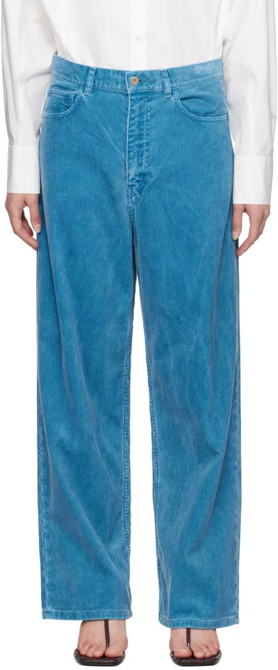 Auralee Blue Finx Corduroy Wide 5p Trousers In Deep Blue