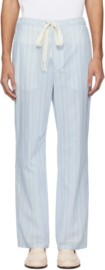 Auralee Blue Hard Twist Trousers In Light Blue Stripe