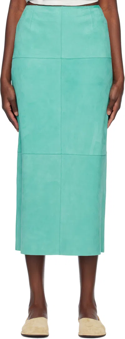 Auralee Blue Lamb Suede Midi Skirt In Aqua Blue