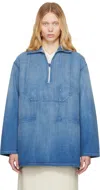 Auralee Blue Selvedge Faded Light Denim Shirt In Light Indigo