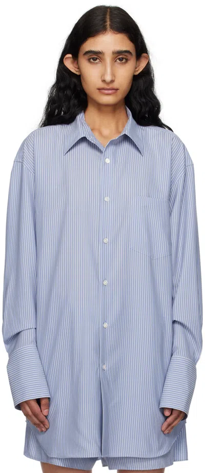 Auralee Blue Stripe Shirt In Sax Blue Stripe
