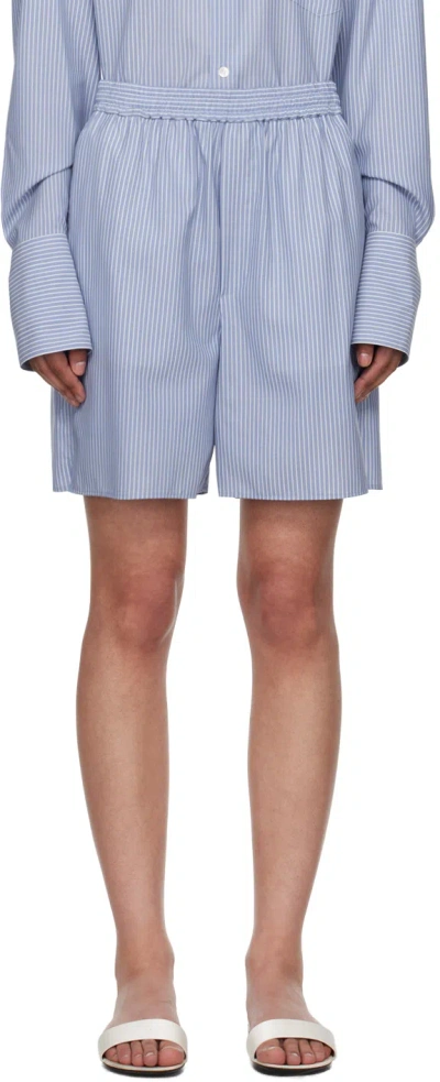 Auralee Blue Stripe Shorts In Sax Blue Stripe