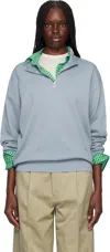 Auralee Blue Super High Gauge Half Zip P/o Sweatshirt In Blue Gray