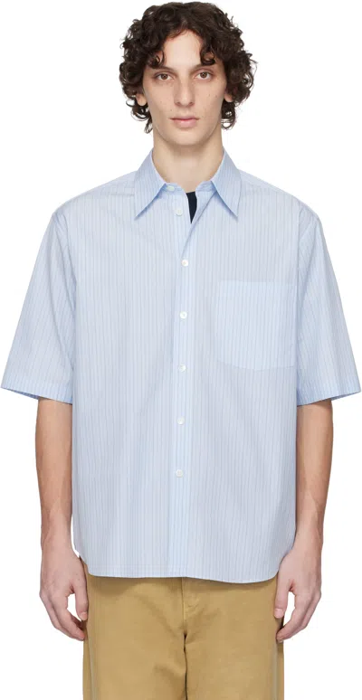 Auralee Blue Suvin High Count Cloth Stripe Shirt