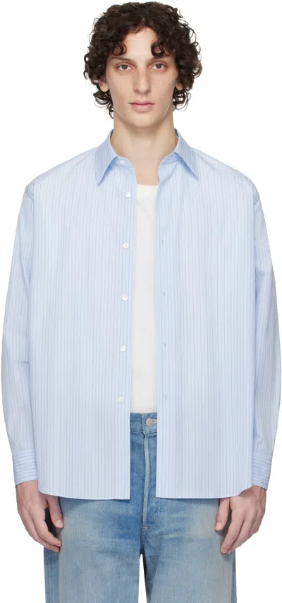 Auralee Blue Suvin High Count Cloth Stripe Shirt