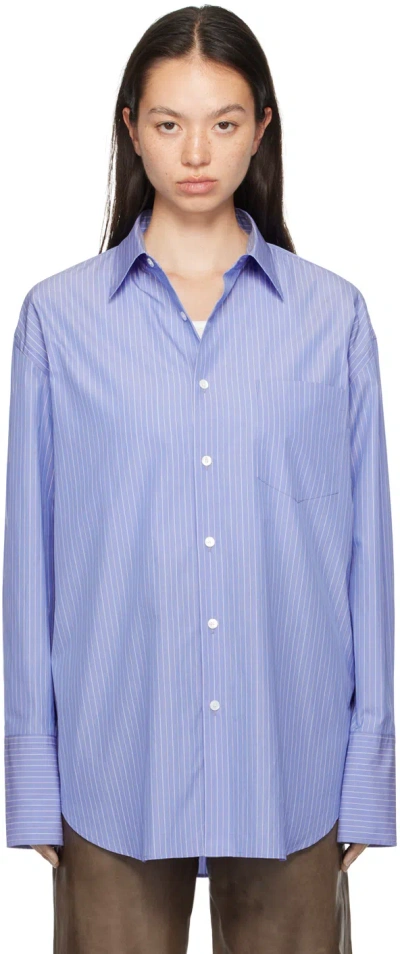 Auralee Blue Suvin High Count Cloth Stripe Shirt In Sax Blue