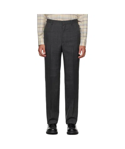 Auralee Bluefaced Wool Check Trousers In Black