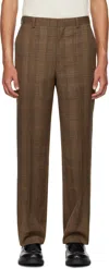Auralee Brown Bluefaced Wool Check Trousers In Brown