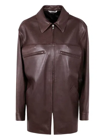 Auralee Bomber-style Leather Jacket In Brown