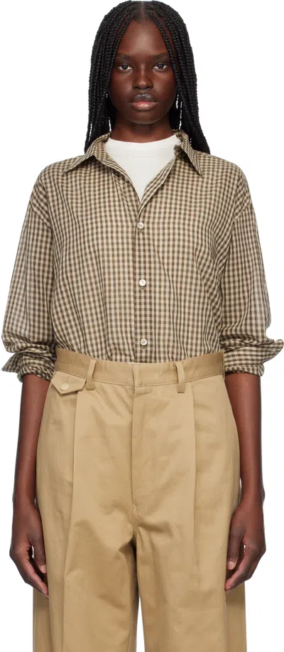 Auralee Brown Airy Light Cotton Check Big Shirt In Brown Gingham Check