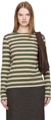 Auralee Gradient Stripe Cotton Long Sleeve Tee In Green
