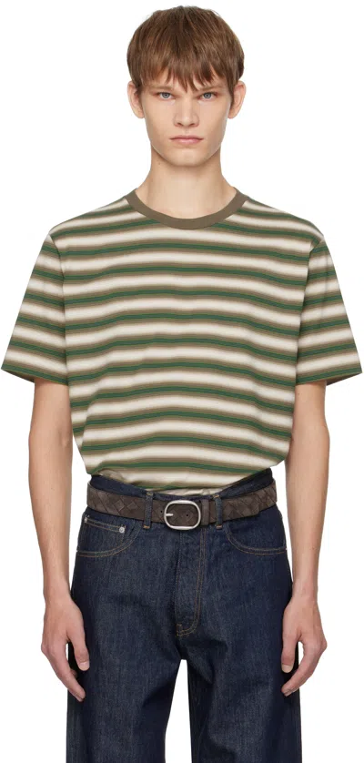 AURALEE BROWN & GREEN GRADIENT STRIPE JERSEY T-SHIRT