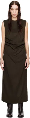 Auralee Brown Baby Camel Flannel Midi Dress In Dark Brown
