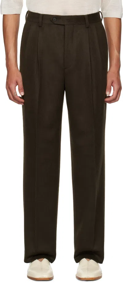 Auralee Brown Baby Camel Flannel Slacks In Dark Brown
