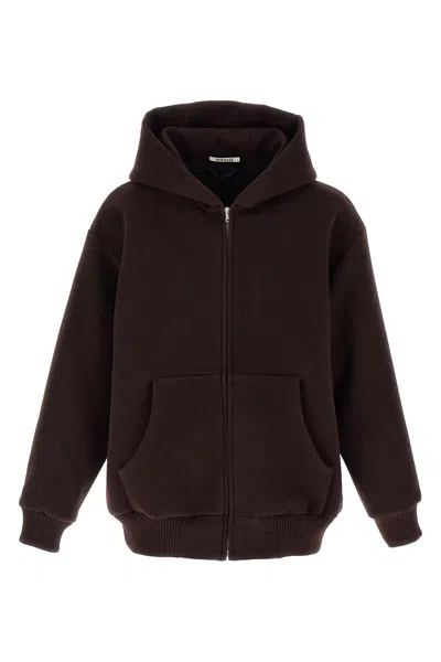 Auralee Brown Double Cloth Heavy Pile Zip Hoodie In Black