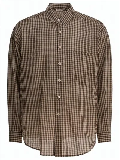 Auralee Brown Gingham Check Long Sleeve Shirt