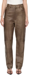 Auralee Brown Heavy Lamb Leather Pants In Dark Brown