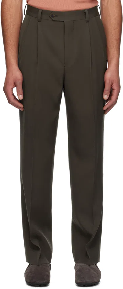 Auralee Brown Light Wool Max Gabardine Two-tuck Trousers In Dark Brown