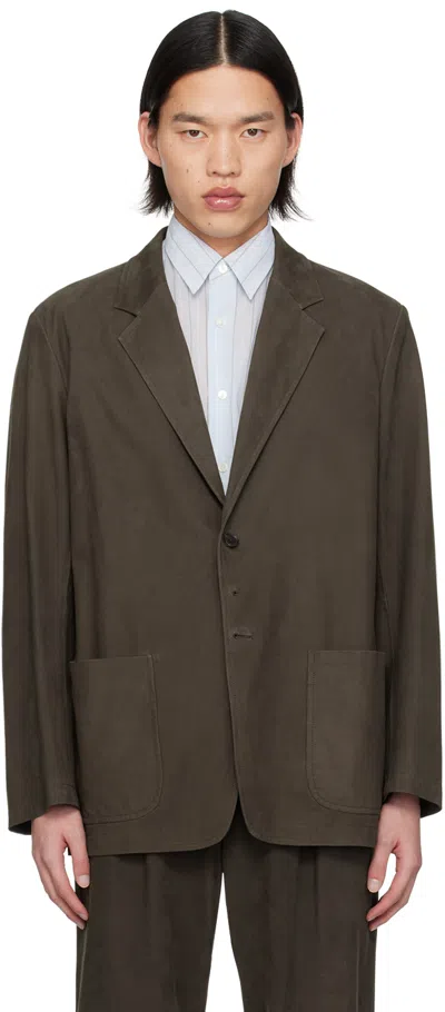 Auralee Brown Notched Lapel Blazer In Dark Brown
