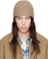 Auralee Brown Ribbed Beanie In Natural Brown