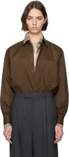 Auralee Brown Washed Finx Typewriter Button Down Shirt