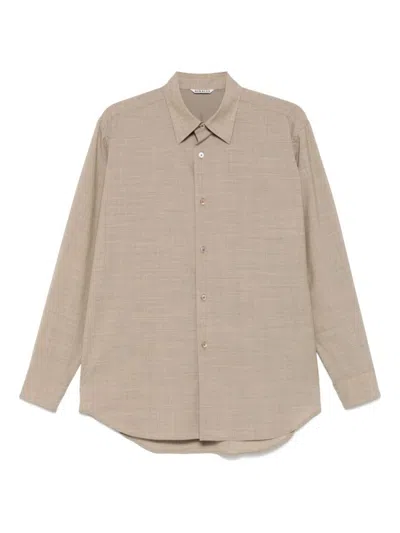 Auralee Brown Wool Long Sleeve Shirt