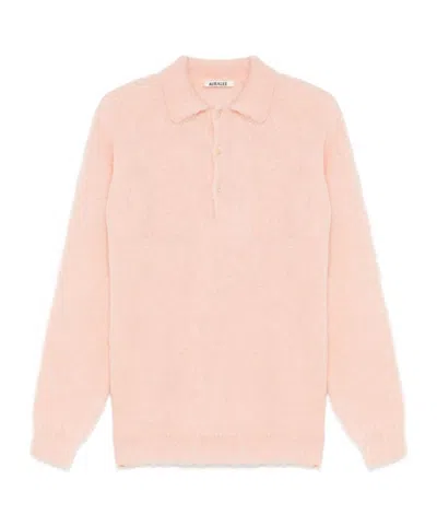 Auralee Brushed Knit Polo Shirt In Nude