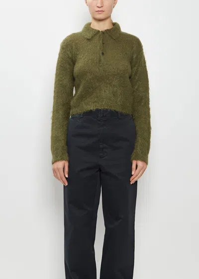 Auralee Brushed Mohair Knit Polo In Green
