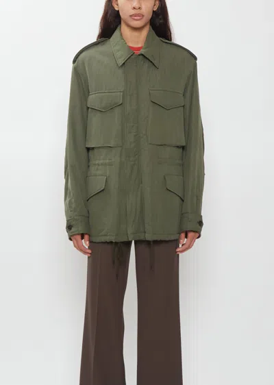 Auralee Brushed Silk Linen Padded Blouson In Olive