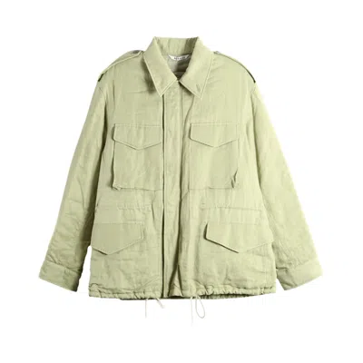 Pre-owned Auralee Brushed Silk Linen Satin Padded Military Blouson 'light Khaki' | Tan | Women's Size 1