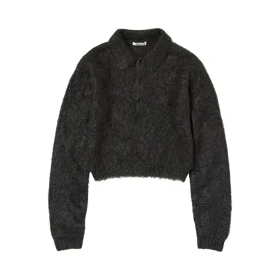 Pre-owned Auralee Brushed Super Kid Mohair Knit Short Polo 'ink Black' | Women's Size 0