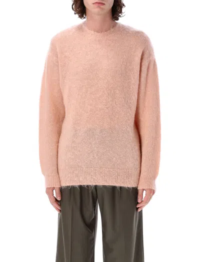 Auralee Brushed Super Kid Mohair Knit Sweater In Pink Beige