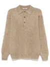 Auralee Long-sleeved Polo Sweater In Gray Beige - Gray Beige