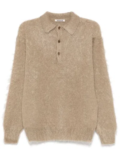 AURALEE BRUSHED SUPER KID MOHAIR POLO SWEATER - MEN'S - WOOL/MOHAIR