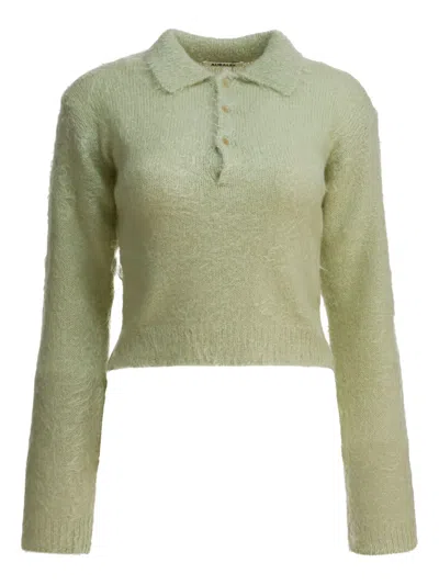 Auralee Collared Knitwear With Long Sleeves And Cropped Length In Green