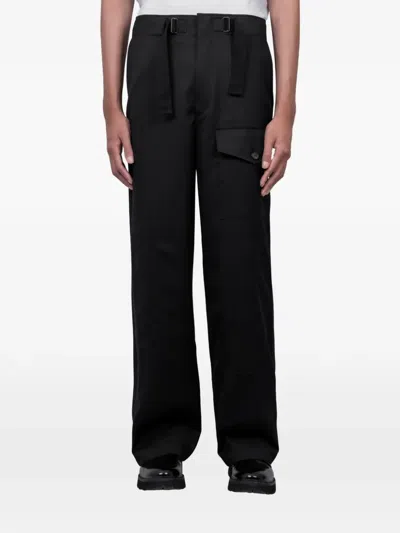 Auralee Wide-leg Wool Herringbone Cargo Trousers In Black
