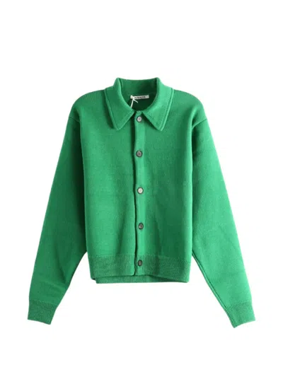 Auralee Button-up Collared Cardigan In Green