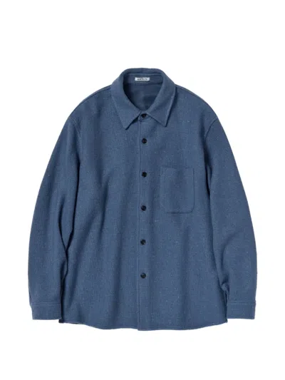 Auralee Button-up Tweed Shirt Jacket In Blue