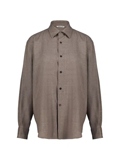 Auralee Button-up Wool Shirt In Brown
