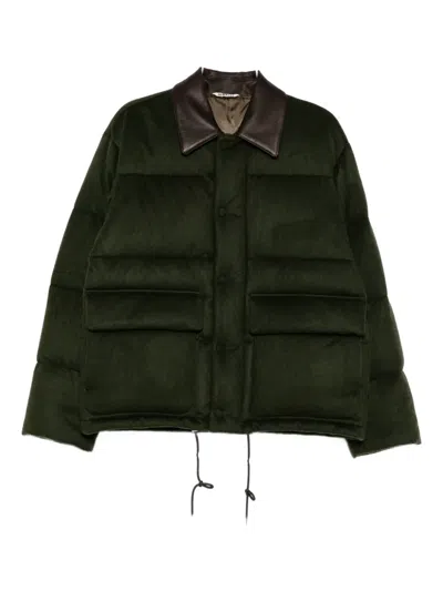 Auralee Camel Flannel Down Jacket In Green