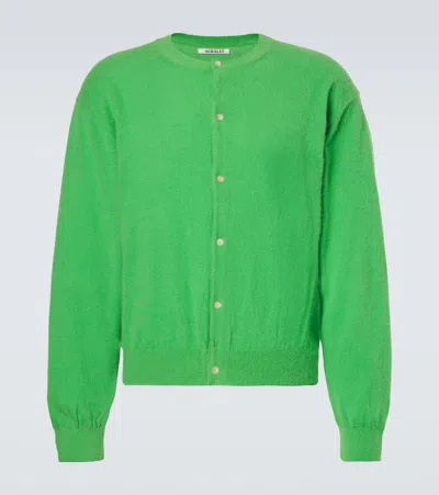Auralee Brushed Cashmere And Cotton-blend Cardigan In Green