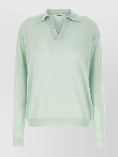 AURALEE CASHMERE AND SILK LONG SLEEVE COLLARED TOP