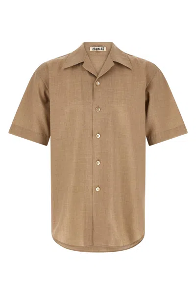 Auralee Cashmere Camp Collar Shirt In Beige