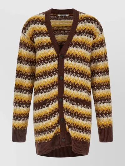 Auralee Cashmere Jacquard Patterned Knit Cardigan In Brown
