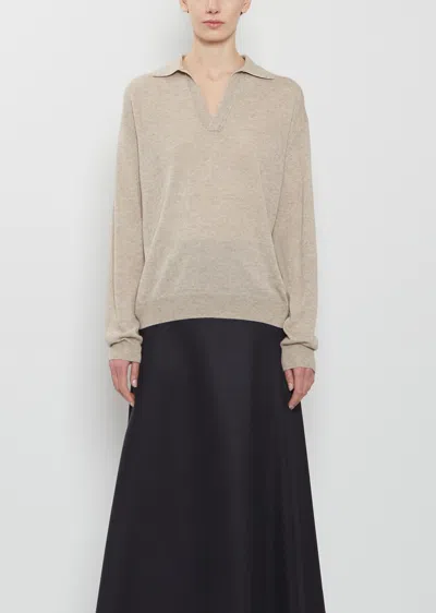 Auralee Cashmere Silk Knit Skipper Polo In Gray