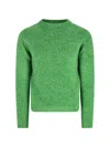 Auralee Soft Textured Crewneck Sweater With Ribbed Edges In Green